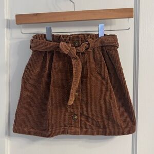 Girls Brown Corduroy Skirt with Belt